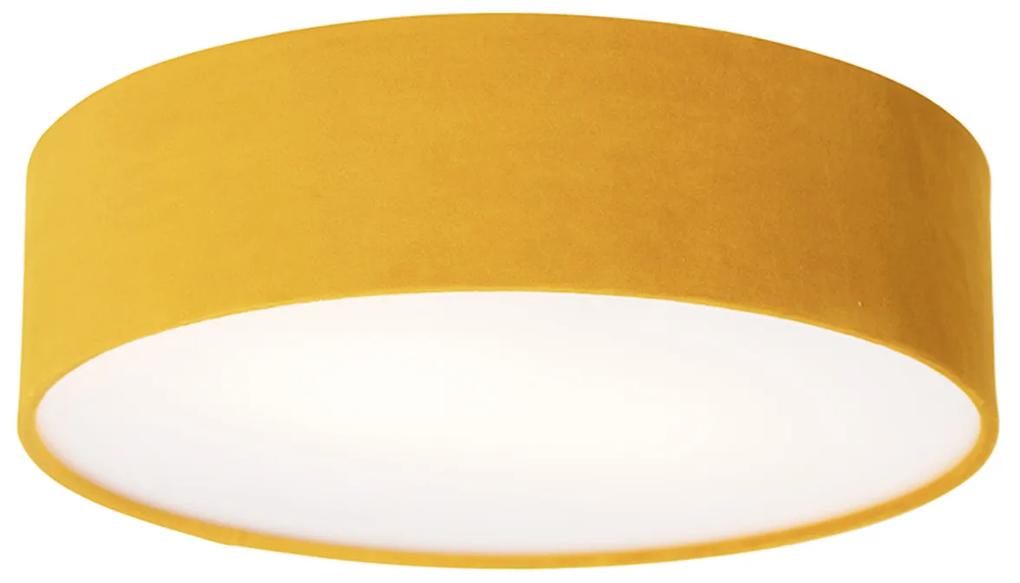 Stoffen Plafondlamp oker 40 cm met gouden binnenkant - Drum Modern E27 cilinder / rond Binnenverlichting Lamp