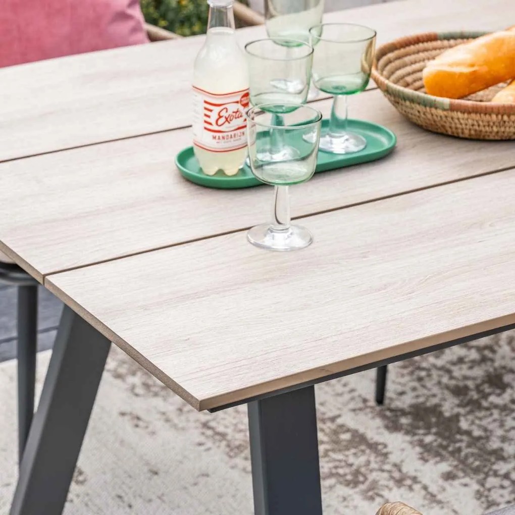 Garden Impressions Moon tuinset 7-delig donker grijs - Braga tuintafel 220x100 cm - light teak look