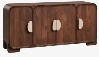 Kast 160x45 Cm Van Mangohout En Natuurlijke Kivalina-steen Travertijn - Donker Mangohout - Sklum