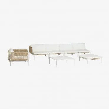 4-delige Modulaire Hoektuinbank Met Poef, Fauteuil En Roubly Salontafel Beige Amandelroos - Sklum