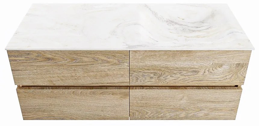 Mondiaz Vica DLux badmeubel 120cm washed oak 4 lades met wastafel ostra rechts 1 kraangat