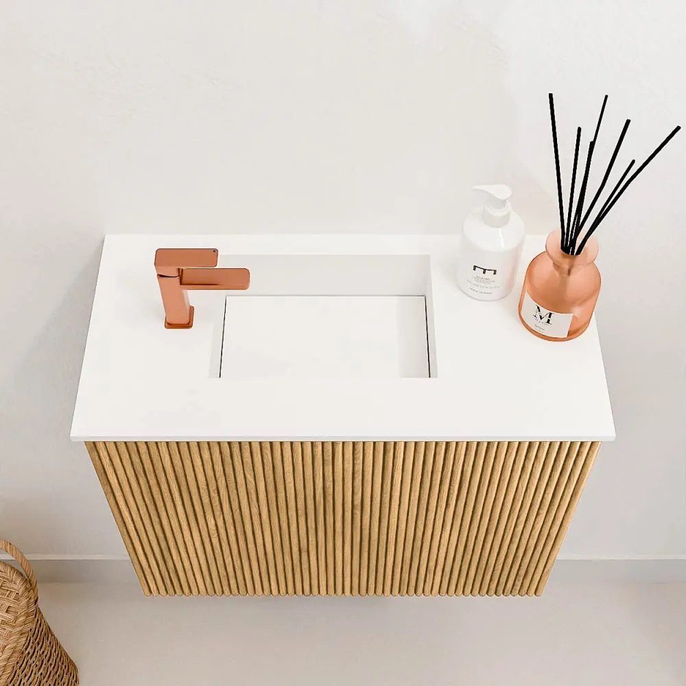 Mondiaz Joya 50cm toiletmeubel oak met wastafel faye links 1 kraangat talc