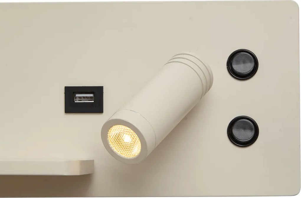 Set van 2 wandlampen beige incl. LED met USB en inductielader - Riza