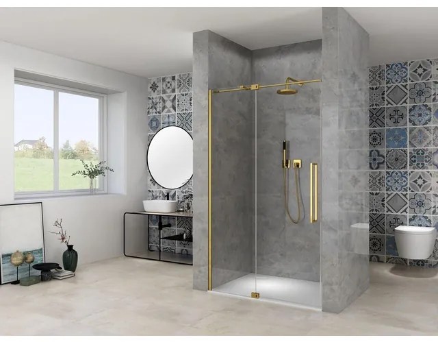 Van Rijn Products ST08 Nis draaideur - 120x200cm - helder glas - dikte 8mm - 2 delig - muurprofiel - stabilisatiestang - Messing ST08300120HESB