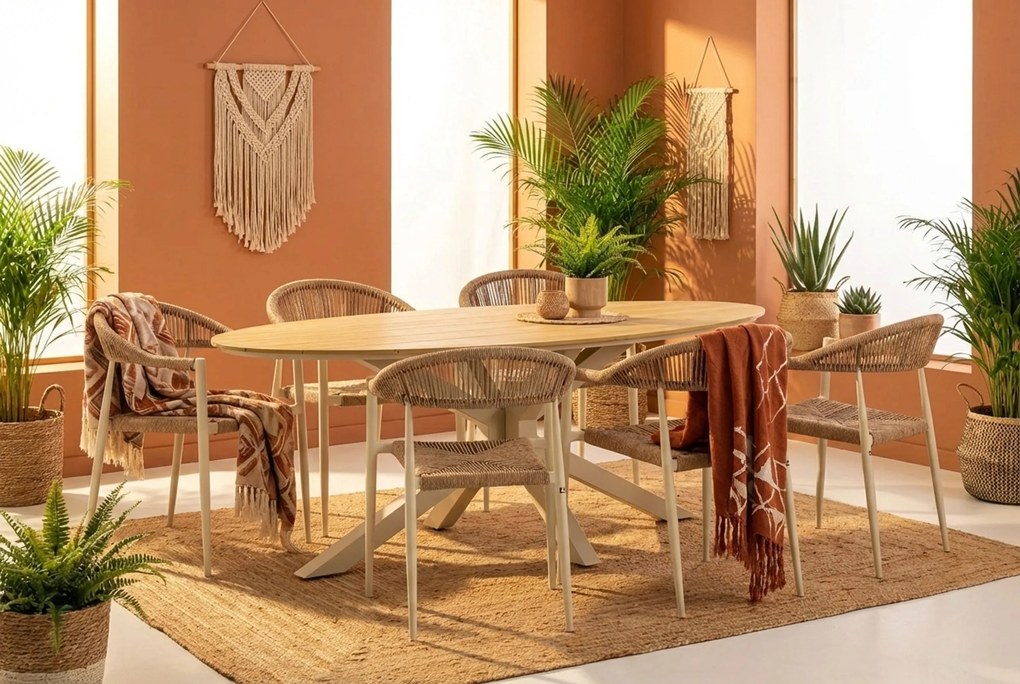 Tuinset 6 personen 220 cm Aluminium/Rope Taupe De Laan Projects