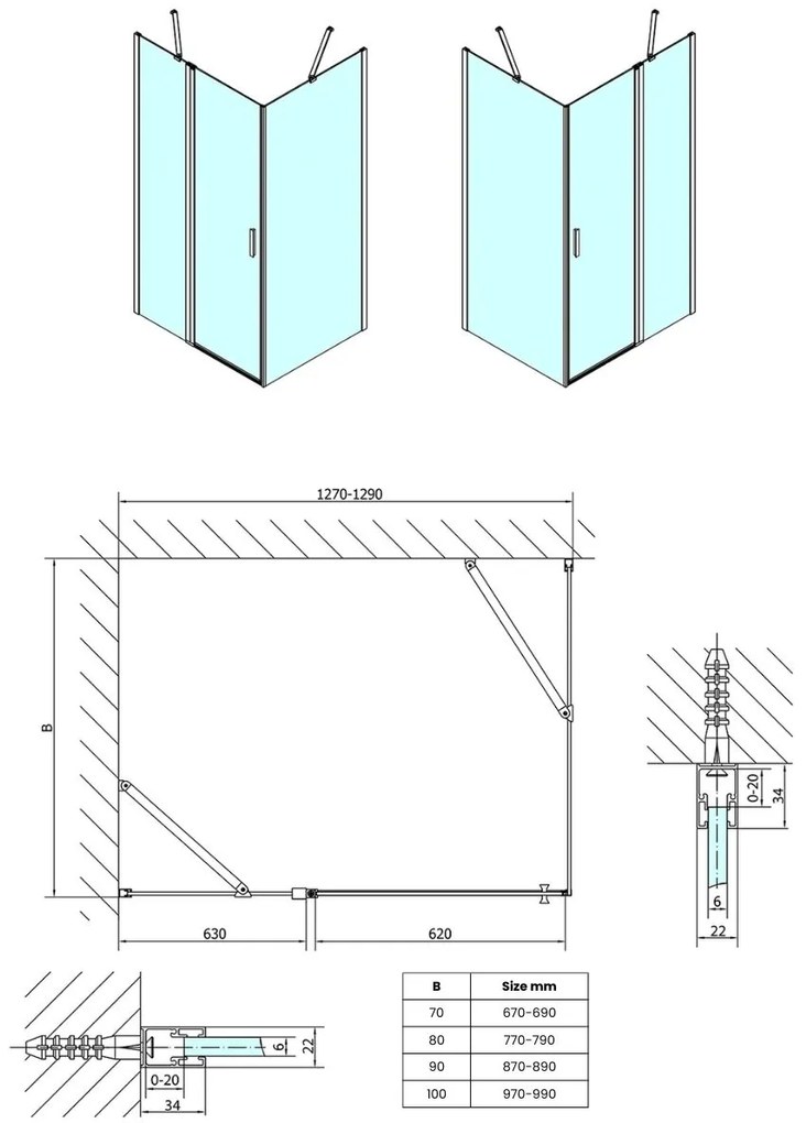 Polysan Zoom Line Black zwarte douchecabine 130x90cm anti-kalk