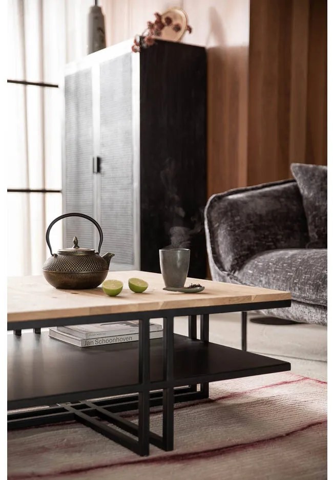 Goossens Salontafel Mamilo vierkant, hout eiken onbewerkt, elegant chic, 80 x 35 x 80 cm