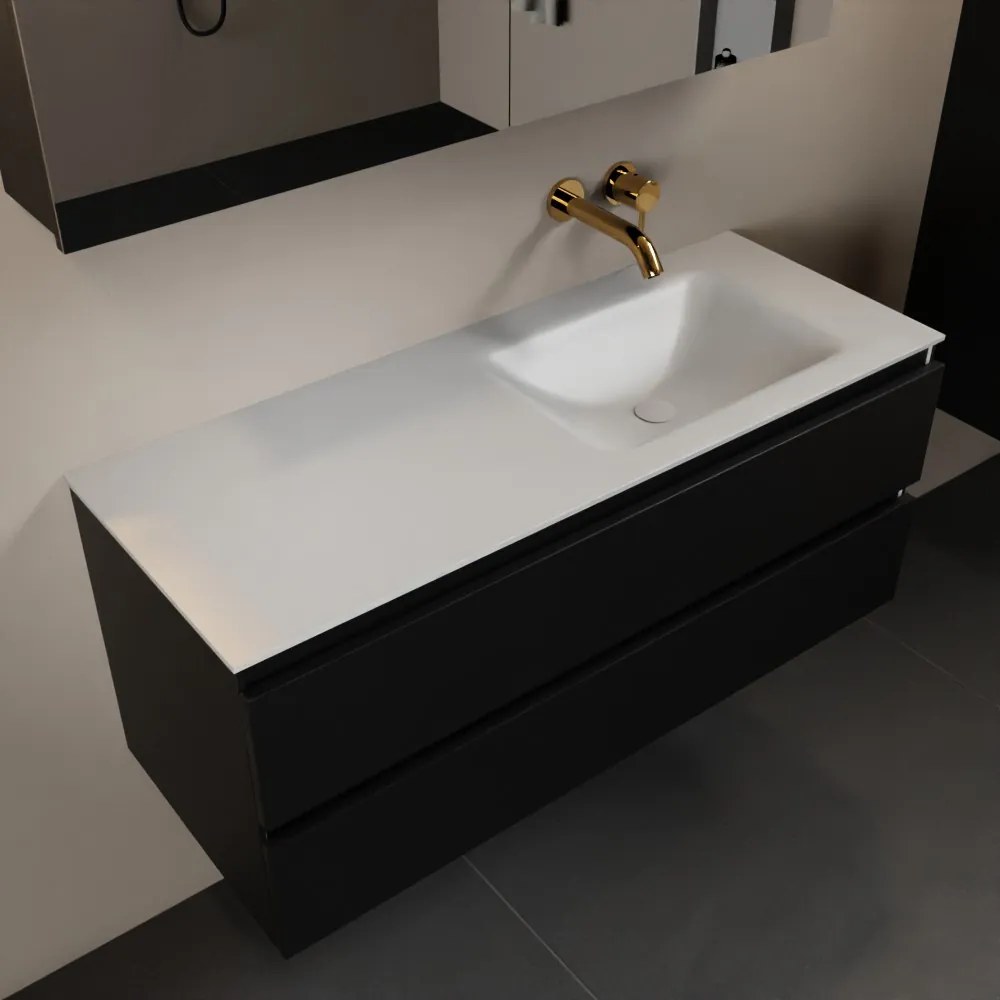 Mondiaz Aivy badmeubel 120cm urban met wastafel solid surface talc rechts zonder kraangat en spiegelkast