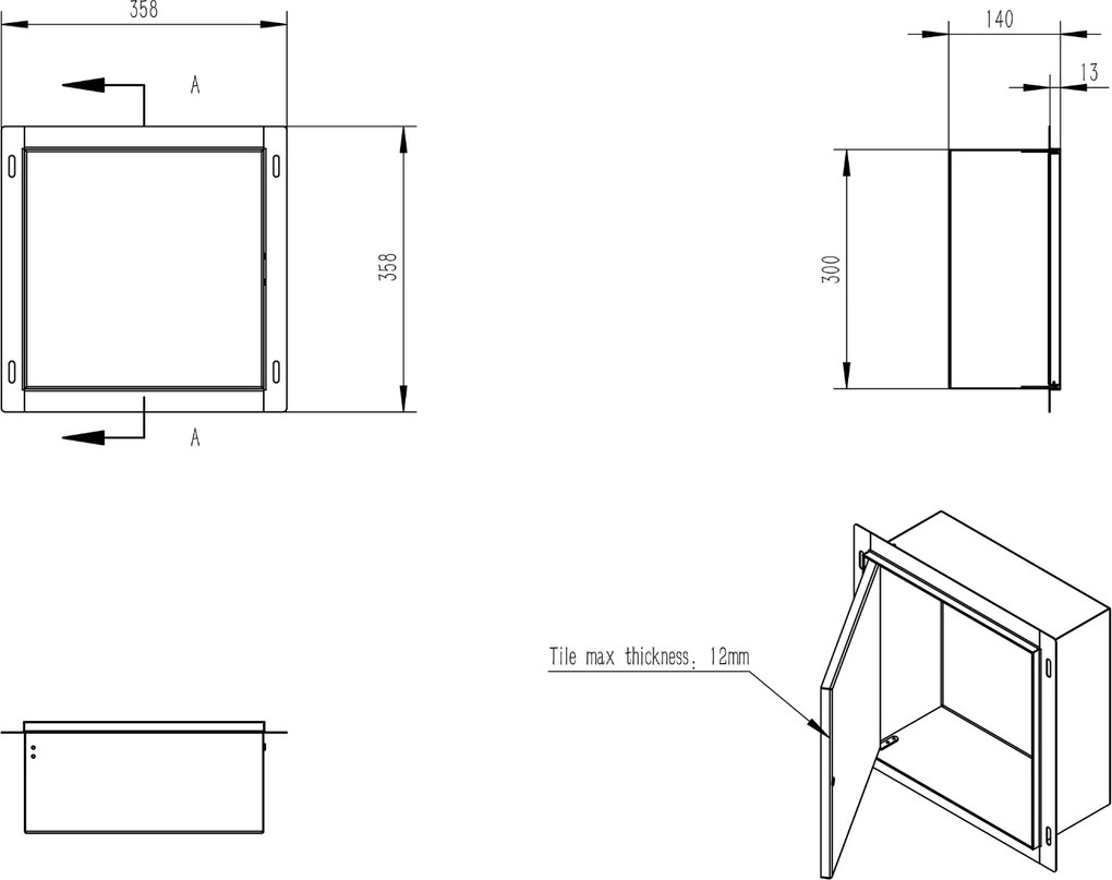 Mueller Round inbouwnis betegelbaar RVS 30x30x14cm