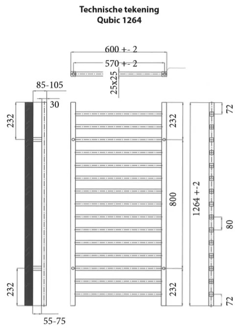 Sanicare design radiator Qubic 126,4 x60 cm. chroom