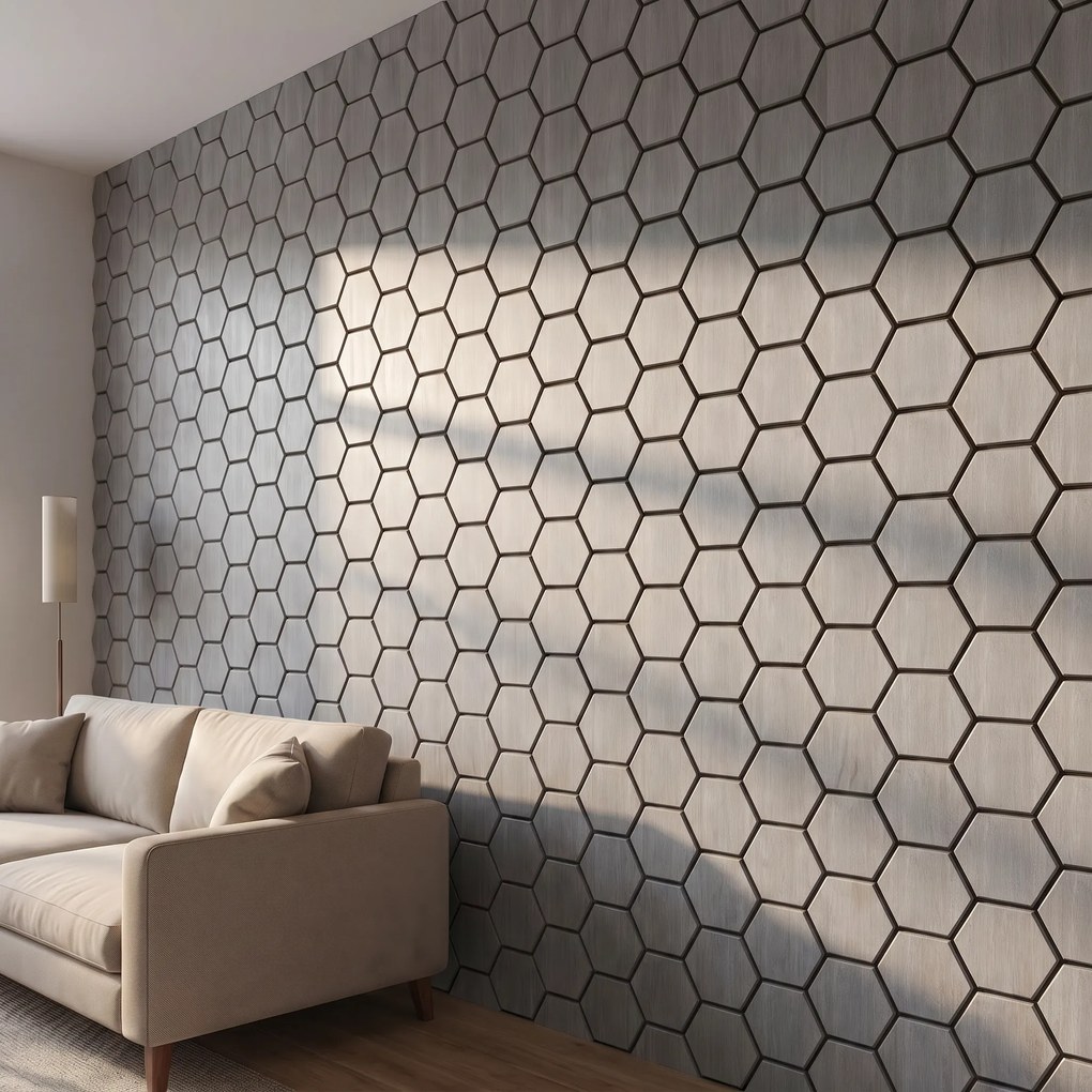 Hexagon Panel Grijs Walnoot 81CM | Akoestisch | Wanddecor | Zeshoekig