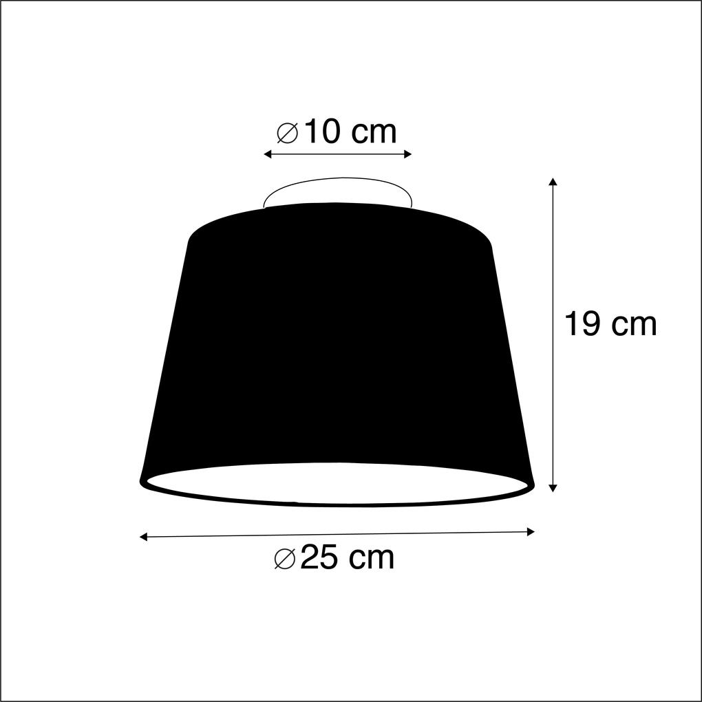 Stoffen Plafondlamp met linnen kap zwart 25 cm - Combi wit Klassiek / Antiek E27 rond Binnenverlichting Lamp
