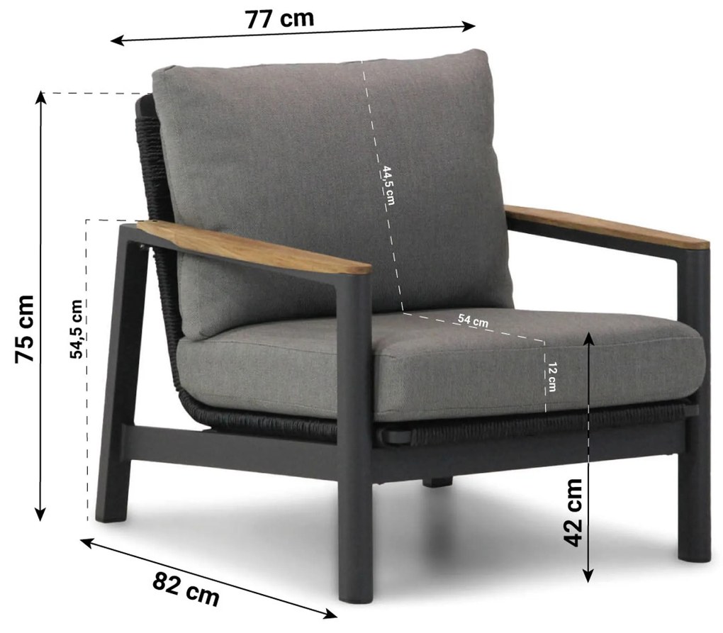 Stoel en Bank Loungeset 5 personen Aluminium/Rope Grijs Coco Ralph/Rimini
