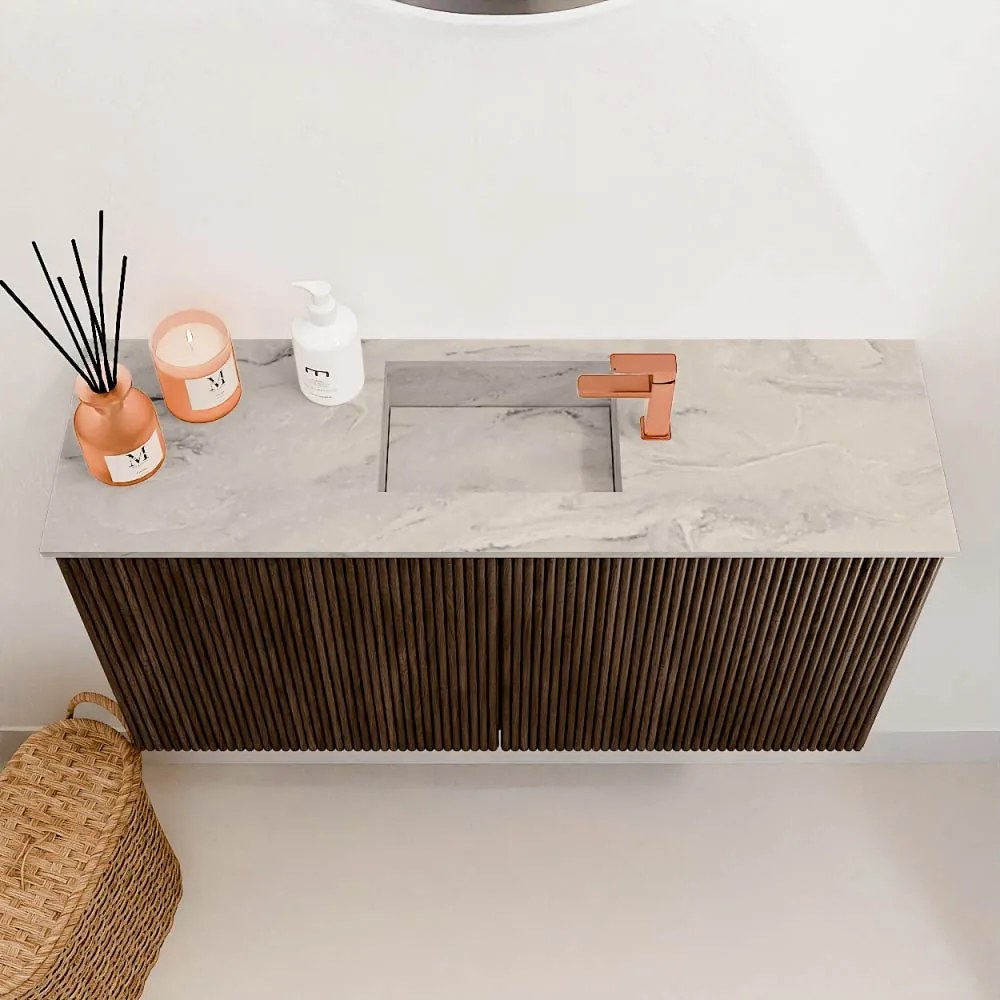 Mondiaz Joya DLux 80cm toiletmeubel walnut met wastafel faye midden 1 kraangat glace