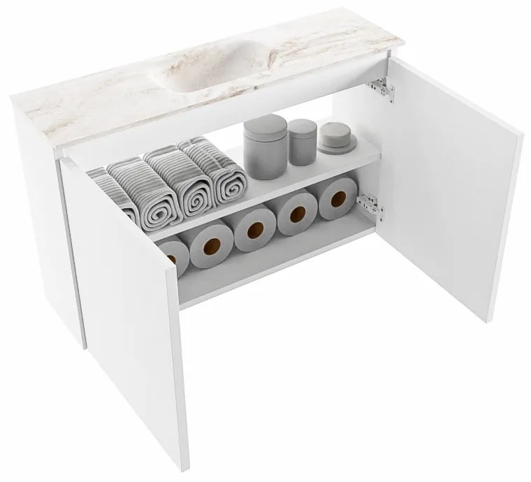 Mondiaz Ture DLux toiletmeubel 80cm talc met wastafel frappe midden zonder kraangat