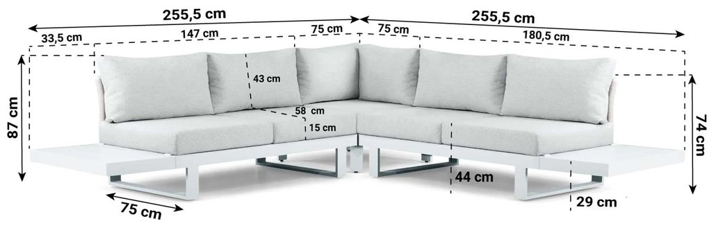 Hoek loungeset 5 personen Aluminium Wit Lifestyle Garden Furniture Lorenzo