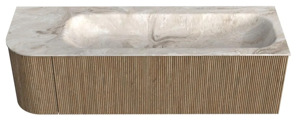 Mondiaz Kurve-dlux 145cm badmeubel ronding links dusk met 1 lade en deur en wastafel big large rechts zonder kraangat frappe