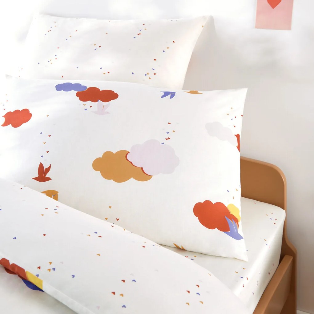 Kussensloop voor kinderen, biologisch katoen, wolkenprint, NOKI