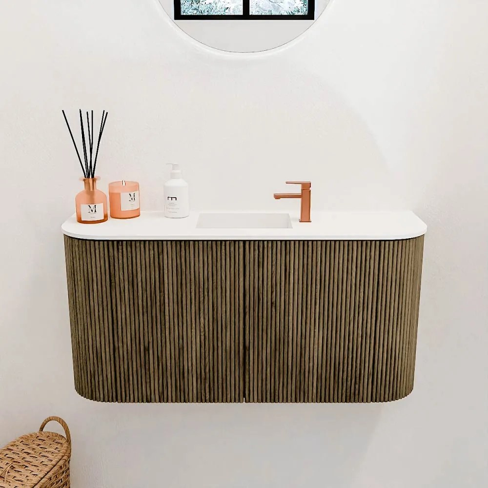 Mondiaz Joya 85cm toiletmeubel ronding links/rechts dusk met wastafel faye midden 1 kraangat talc