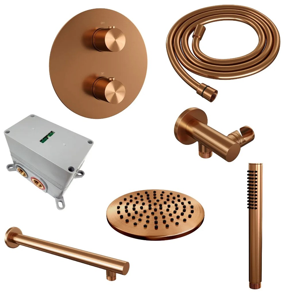 Brauer Copper Edition thermostatische inbouw regendouche met staafhanddouche, rechte muurarm en hoofddouche 20cm set 73 koper geborsteld PVD