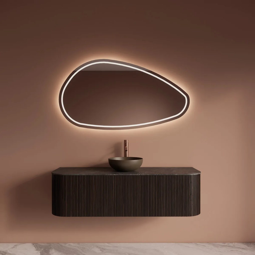 Gliss Design Alluro badmeubel ribbelfront met ronding links/rechts 140cm ebony en zwart leisteen toppaneel
