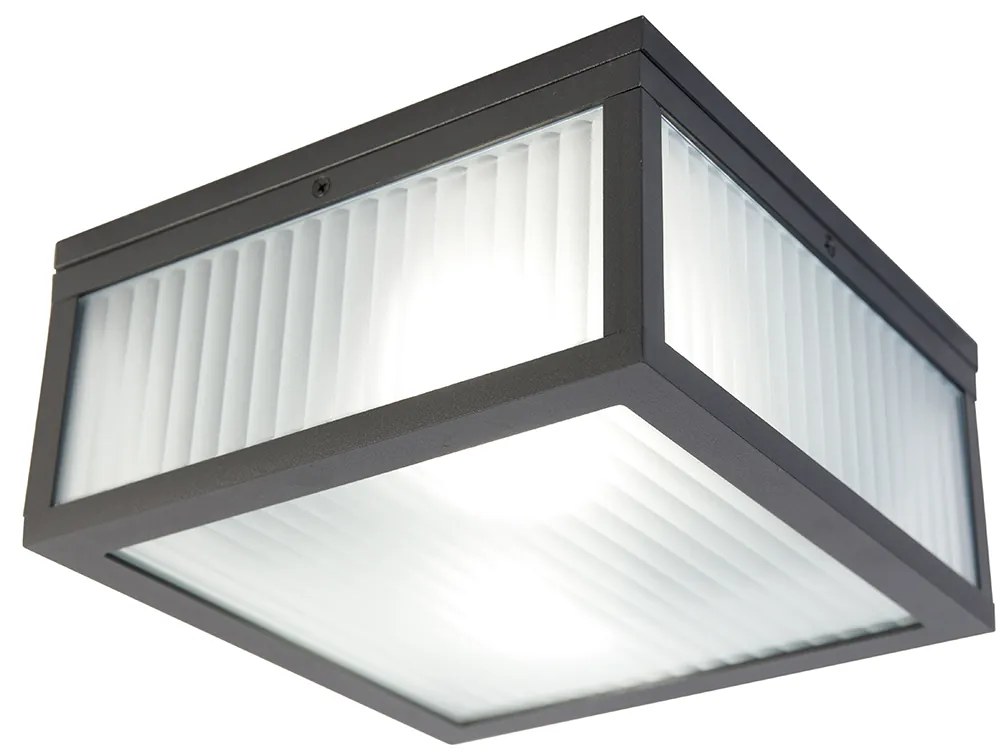 Smart buiten plafondlamp met dimmer zwart met ribbel glas incl. Wifi A60 - Charlois Modern E27 IP44 Buitenverlichting vierkant