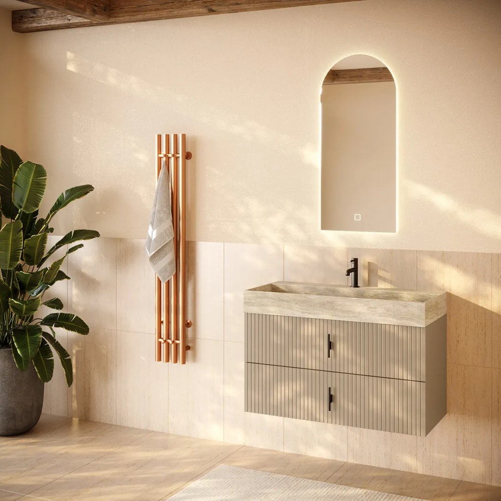 Muebles Murcia badmeubel ribbelfront 100cm macchiato met White Travertin wastafel met kraangat