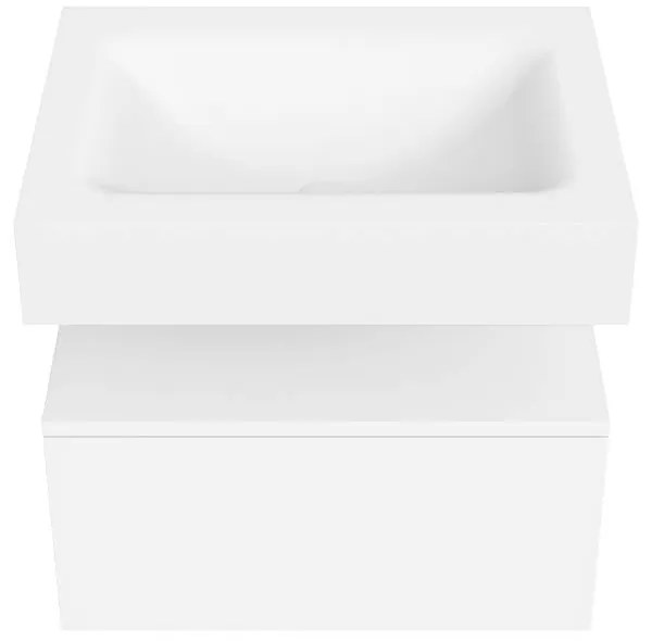 Zaro Alan badmeubel 60cm talc 1 lade met vrijhangende wastafel cloud midden zonder kraangat talc