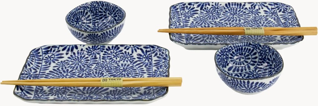 Porseleinen sushi serviesset Aizome, 2 personen, 6-delig