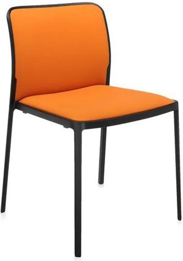 Kartell Audrey Soft stoel met zwart onderstel bekleding oranje