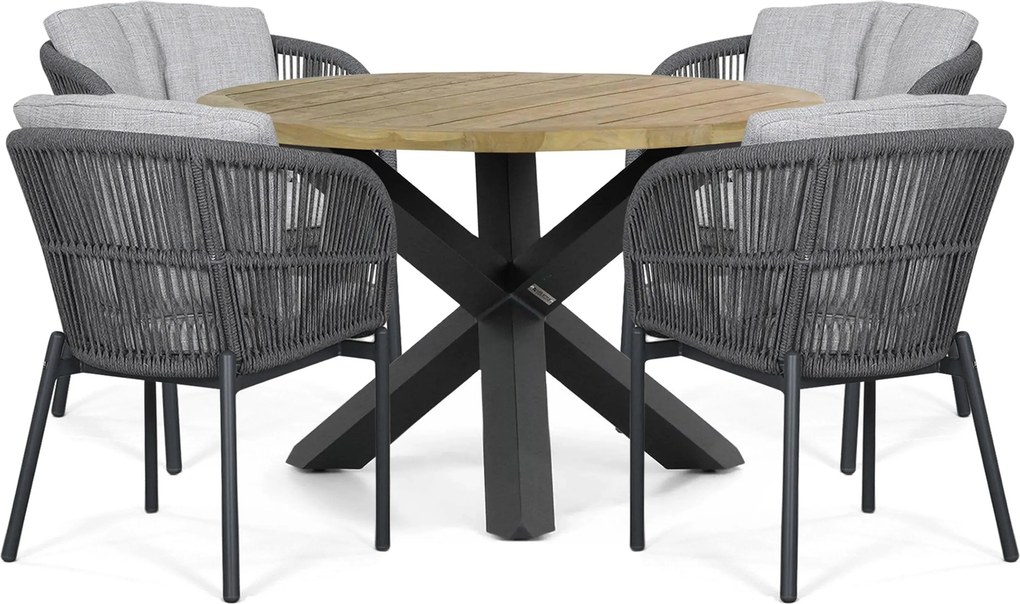 Tuinset Ronde Tuintafel 4 personen 120 cm Rope Grijs Lifestyle Garden Furniture Monaco/Rockville