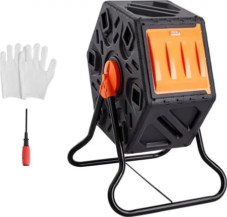 VEVOR Tumbling Composter Bin Composter Tumbler 70 L, Drum Composter 360° Draaibaar Multifunctionele Tumbling Composter 605 x 510 x 730 mm, 20 kg Dragende Tuincompostcontainer inclusief Handschoenen