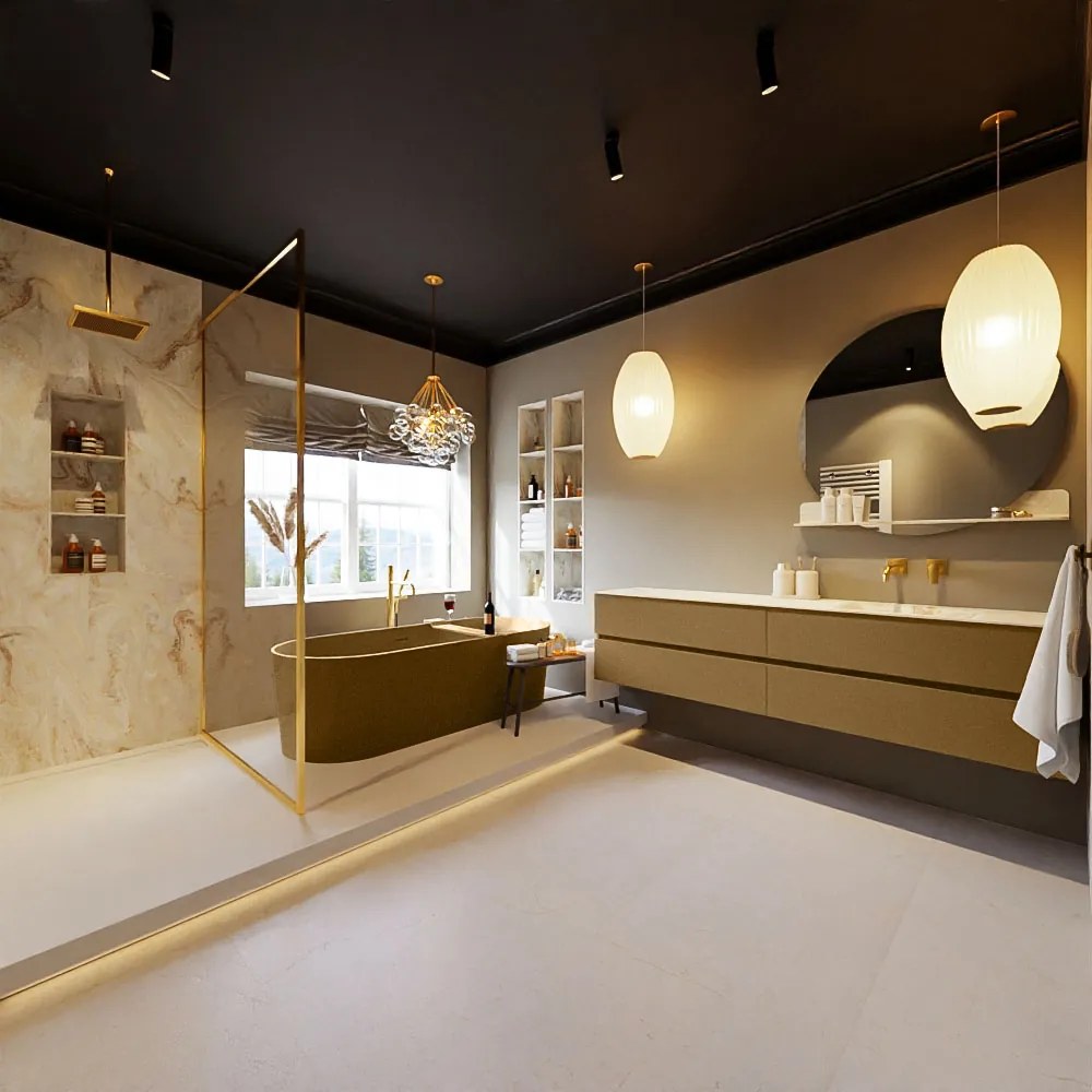 Mondiaz Vica DLux badmeubel 200cm oro 4 lades met wastafel frappe rechts zonder kraangat