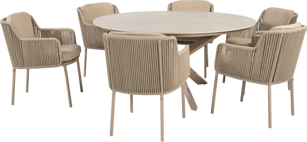 4 Seasons Bernini tuinset 7-delig - Prado tuintafel Ø160 cm - ceramic sabbia latte