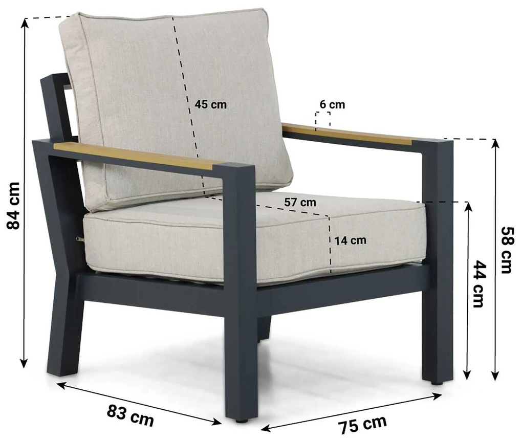 Stoel en Bank Loungeset 5 personen Aluminium/Polywood (teakfinish) Grijs Lifestyle Garden Furniture Bilbao