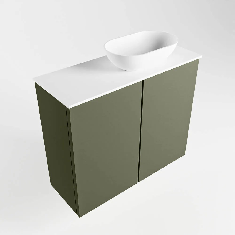 Mondiaz Fowy toiletmeubel 60cm army met witte waskom rechts en kraangat