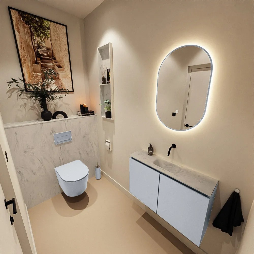 Mondiaz Ture DLux toiletmeubel 80cm clay met wastafel opalo midden zonder kraangat