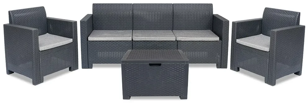 Meubelset van kunststof rotan met 3-zitsbank Nebraska Coffee Box 5 antraciet Bica met box