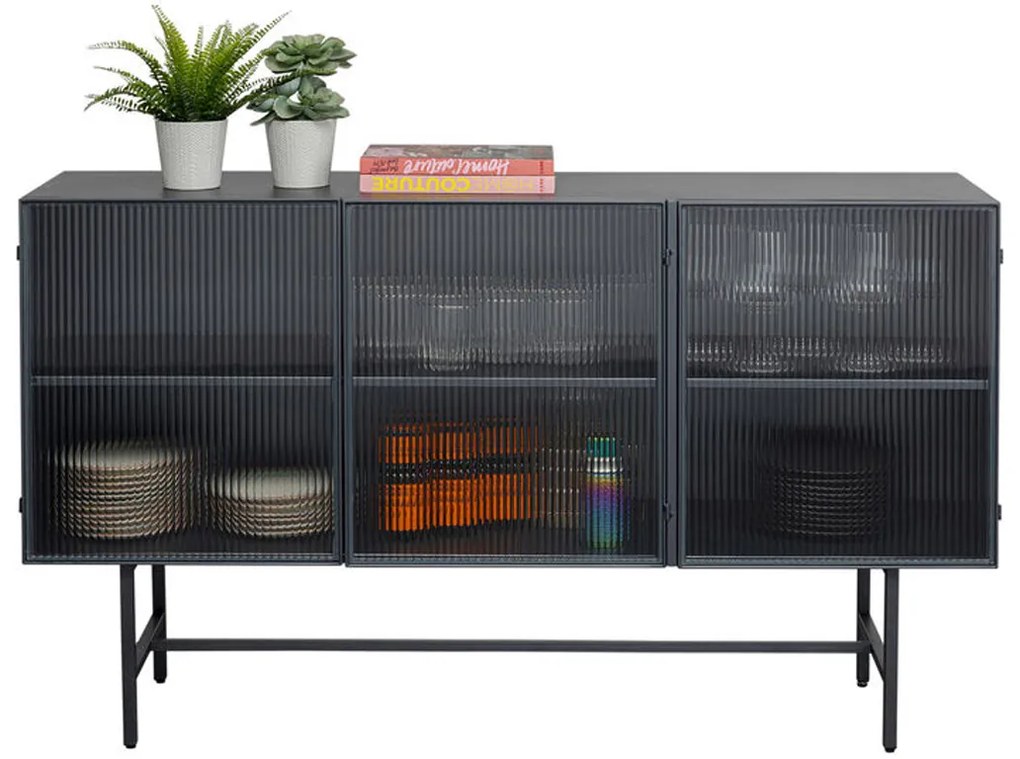 Kare Design San Diego Zwart Dressoir Met Ribbelglas - 150x35x90cm.