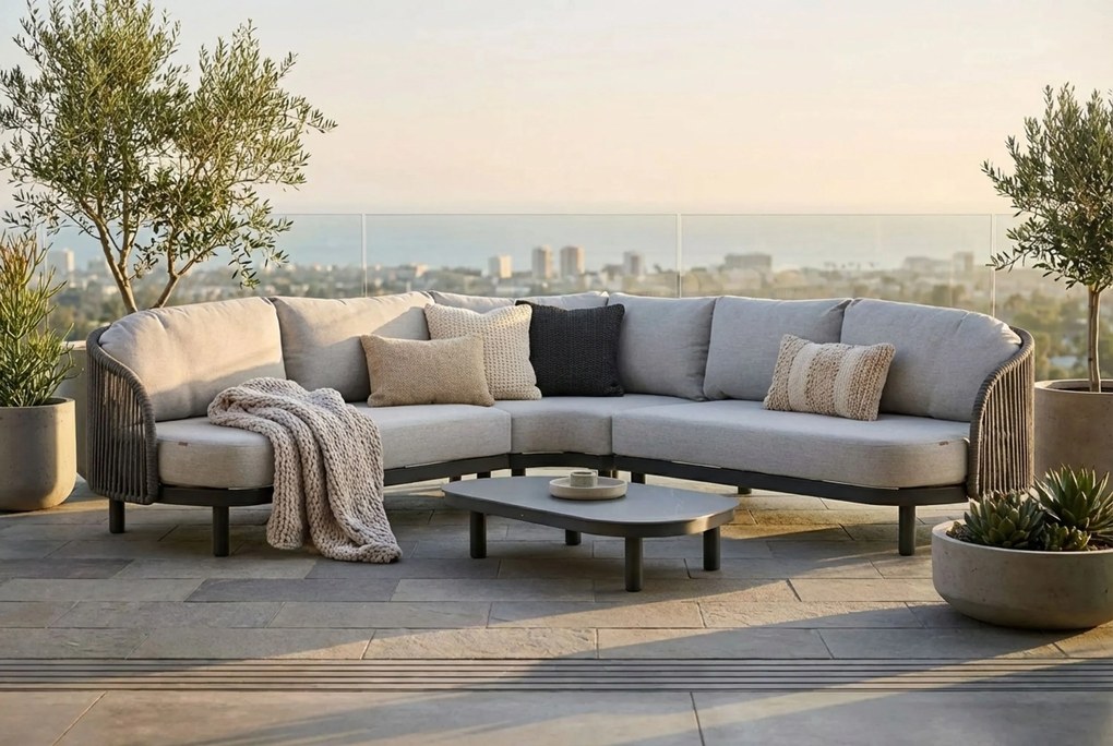 Hoek loungeset 5 personen Aluminium/rope Grijs Santika Furniture Santika