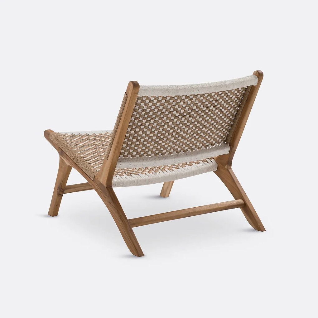 Lounge fauteuil in teak en gevlochten koord, Amanda