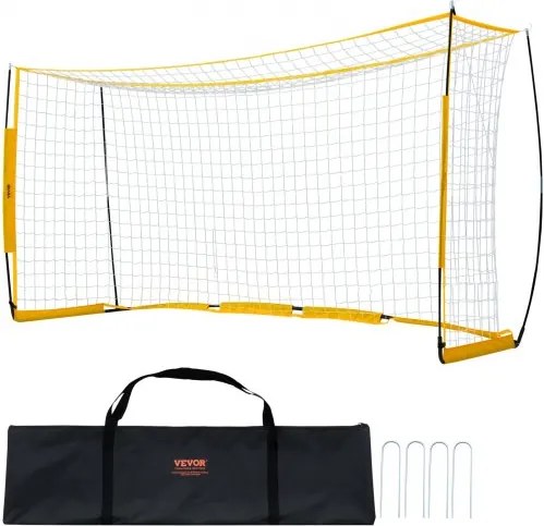 VEVOR Draagbaar voetbaldoelnet 3,66 x 1,83 m voor de tuin, groot oefenvoetbalnet, trainingsdoelset met stalen en glasvezelconstructie, all-weather voetbaldoelen met draagtas, geel