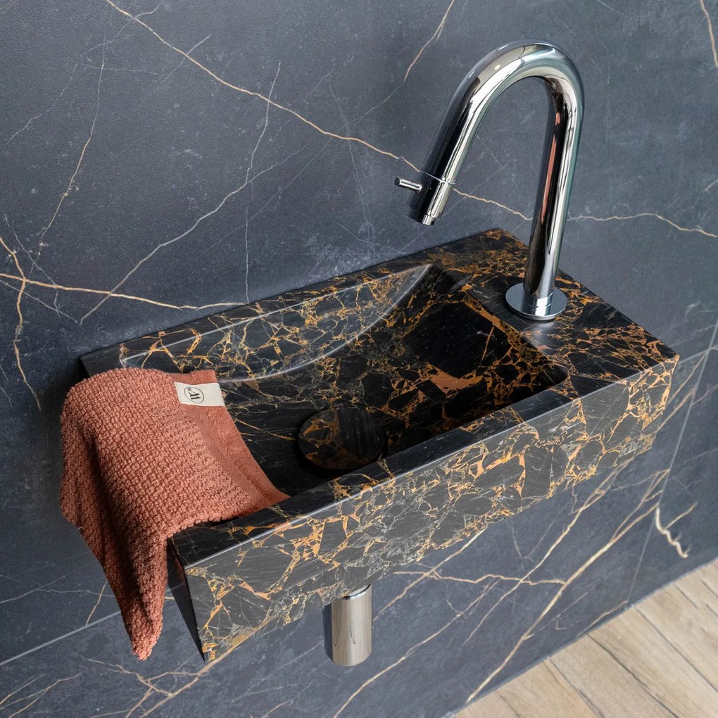Saniclear Athens Portoro Gold fonteinset met gebogen kraan in chroom