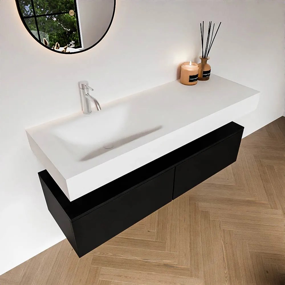 Zaro Alan badmeubel 130cm urban 2 lades met vrijhangende wastafel cloud links 1 kraangat talc