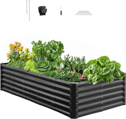 VEVOR Verhoogd Tuinbed, Metaal, 1800x900x430 mm, Plantbed, Groentebed, Plantenbak met Open Bodem &amp; Afgeronde Randen, Bloembed, Kruidenbed, Ideaal voor Groenten, Bloemen, Kruiden &amp; Vetplanten