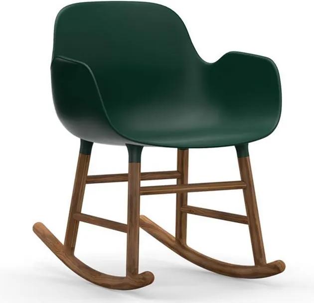 Normann Copenhagen Form Rocking Armchair schommelstoel met walnoten onderstel groen