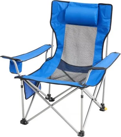 VEVOR Campingstoel, Campingligstoel 150 kg, Tuinstoel met 4 laadposities, met voetensteun, bekerhouder, zijvak en hoofdsteun, voor kamperen, vissen en buitenactiviteiten, Blauw