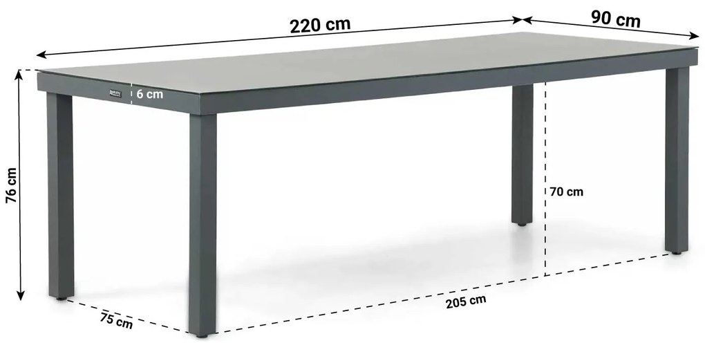 Tuinset 6 personen 220 cm Aluminium/textileen Grijs Domani Furniture Carino/Porto