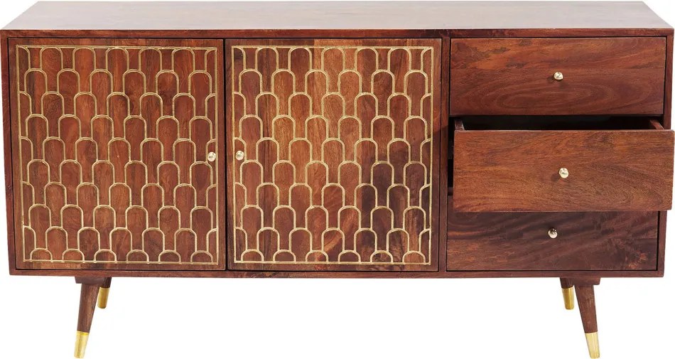 Retro Dressoir Mangohout Goud - 145x45x75cm.