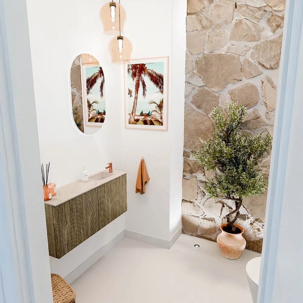 Mondiaz Joya DLux 90cm toiletmeubel dusk met wastafel faye rechts 1 kraangat frappe